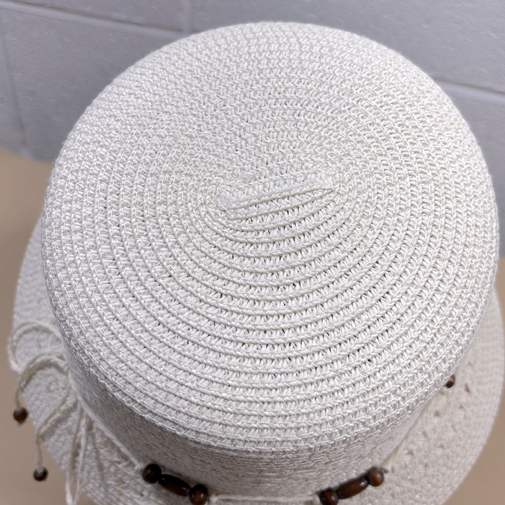 100% natural straw Cream Bucket Hat with Bead Accents - Picture 3 of 6